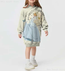 Disney Fairy Princess Cinderella Print Long Sleeve Hooded Pullover Girls Role Playing Cartoon Character Sweater