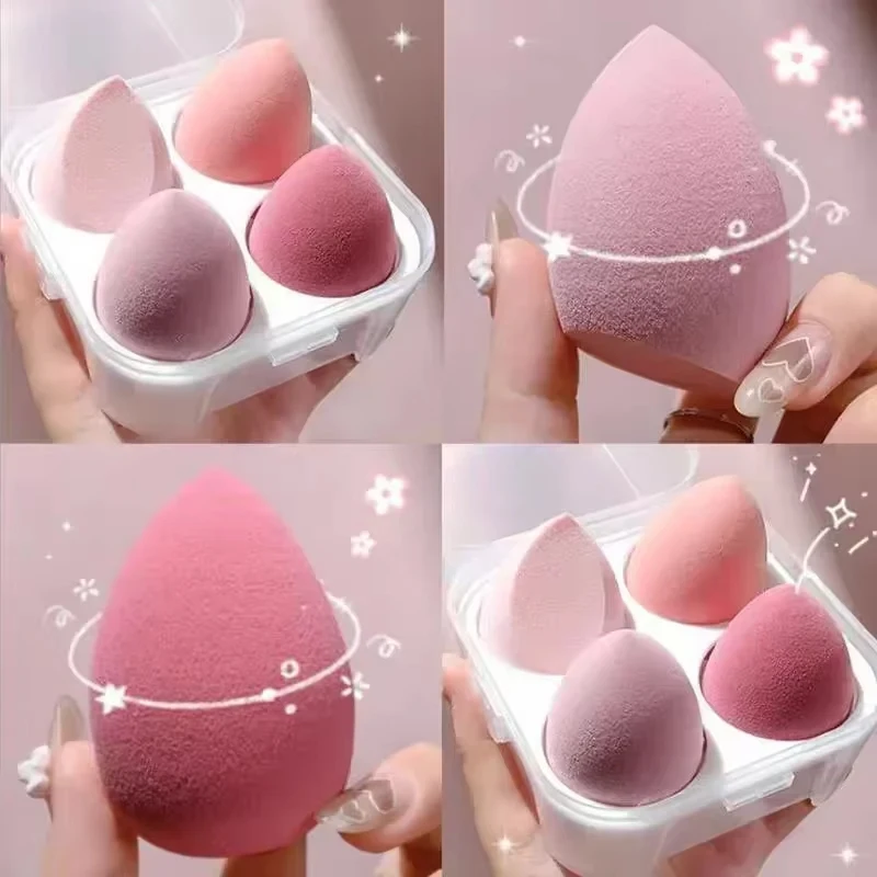 4 Stuks Make-Up Spons Blender Schoonheid Ei Cosmetische Puff Zachte Foundation Sponzen Powder Puff Vrouwen Kleurrijke Accessoires Met Doos