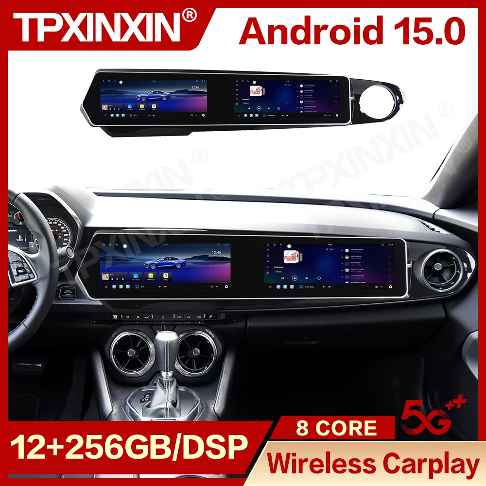 Dual 12.3 Inch HD Screen Android 15 For Chevrolet Camaro 2016-2023 CarPlay Car Radio GPS Navi Multimedia Player Stereo Head Unit