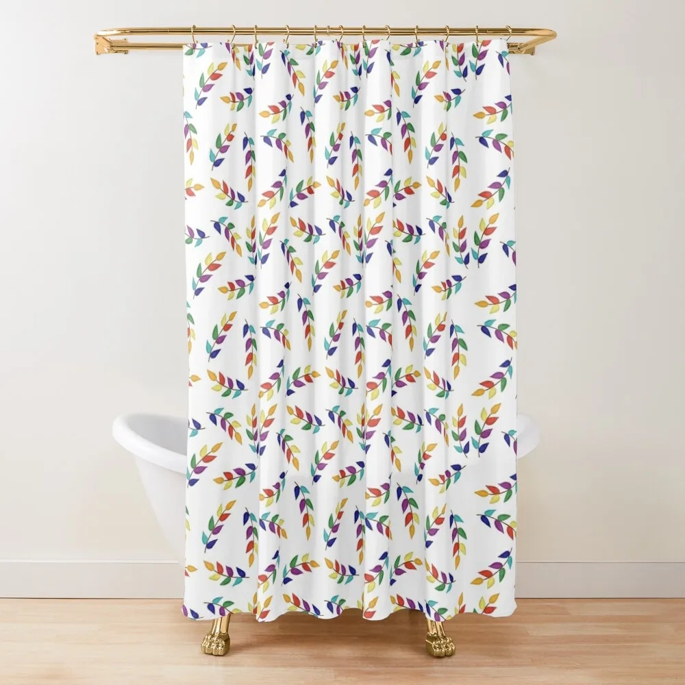

Rainbow Leaf Pattern Shower Curtain In The Bathroom Anti-Mold Waterproof Shower Curtain