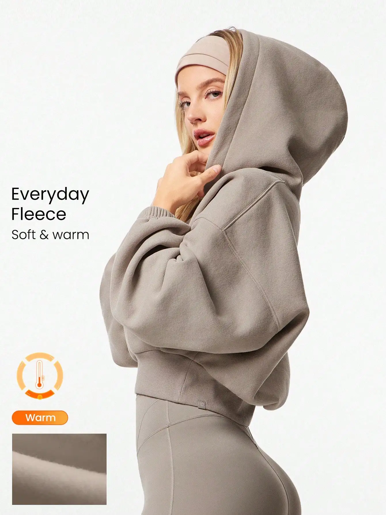 

Soft Fleece Cropped Hoodie for Women - Relaxed Fit, Warm & Lightweight