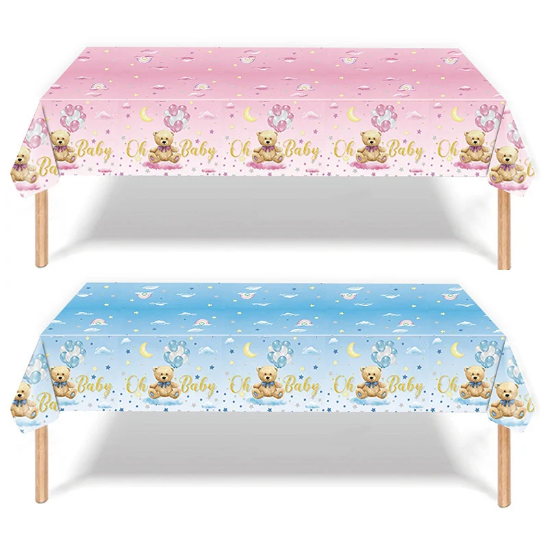 

Oh Baby Disposable Tablecloth Pink Blue Bear Table Cover Baby Shower Favors Gifts Boys Girls Gender Reveal Party Decorations