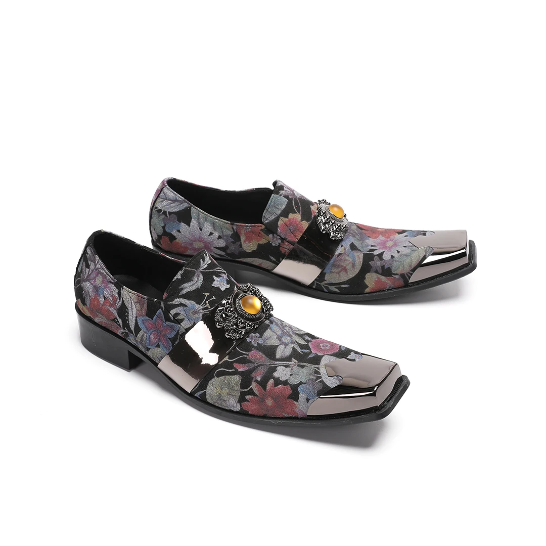 luxury flower print square toe genuine leather dress shoes for men plus size wedding party formal shoes slip on business shoes
