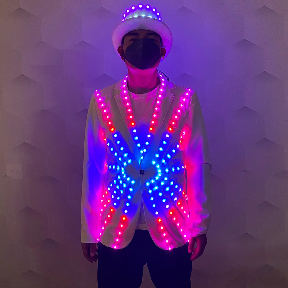 LED Fashion Host dress Magic hat banquet glow-in-the-dark slim-fit suit jacket LED Christmas Party dress Nightclub bar glow suit