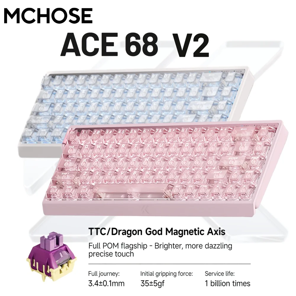 MCHOSE ACE68 V2 Gaming Keyboard 0.001mm 8KHz Polling Rate 256k Scan Rate 0.008ms Ultralow Latency Wired TTC Hall Sensor Keyboard