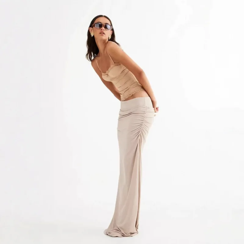 

Lioness Hot Girl fringed women's slimming skirt, body-hugging long dress, French high-end satin pleated summer