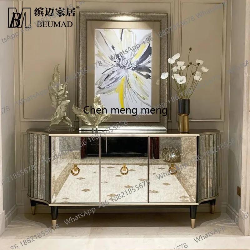 American light luxury antique mirror double door dining side cabinet three door storage entrance cabinet high-end customization