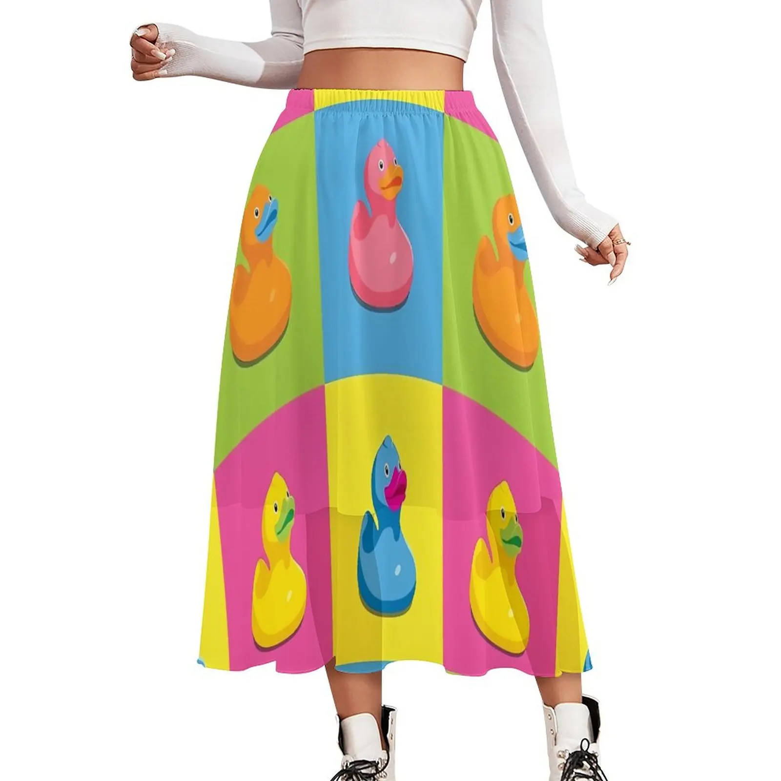 

Rubber Ducks Pop Art Skirt Women Colorful Animal Vintage Boho Skirts Custom Elastic Waist Streetwear A-line Skirt Big Size 3XL