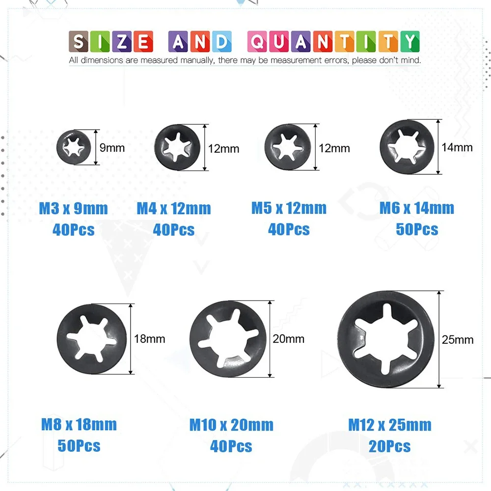 285pcs Bearing Clamp Washer Quick Lock Fastener Combo Kit Star Torx for Flush Bearing Cleaning Clips