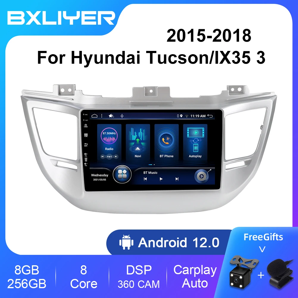 Radio Multimedia con GPS para coche, reproductor de vídeo con Android 12, 8 + 256GB, 2 din, Carplay, para Hyundai Tucson/IX35 3, 2015-2018