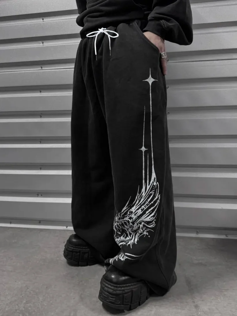 2026 Herren Gothic-Print Freizeit-Jogginghose Multifunktionale Paarhose Modische Hip-Hop-Hose Bequeme Sporthose – Detail 6