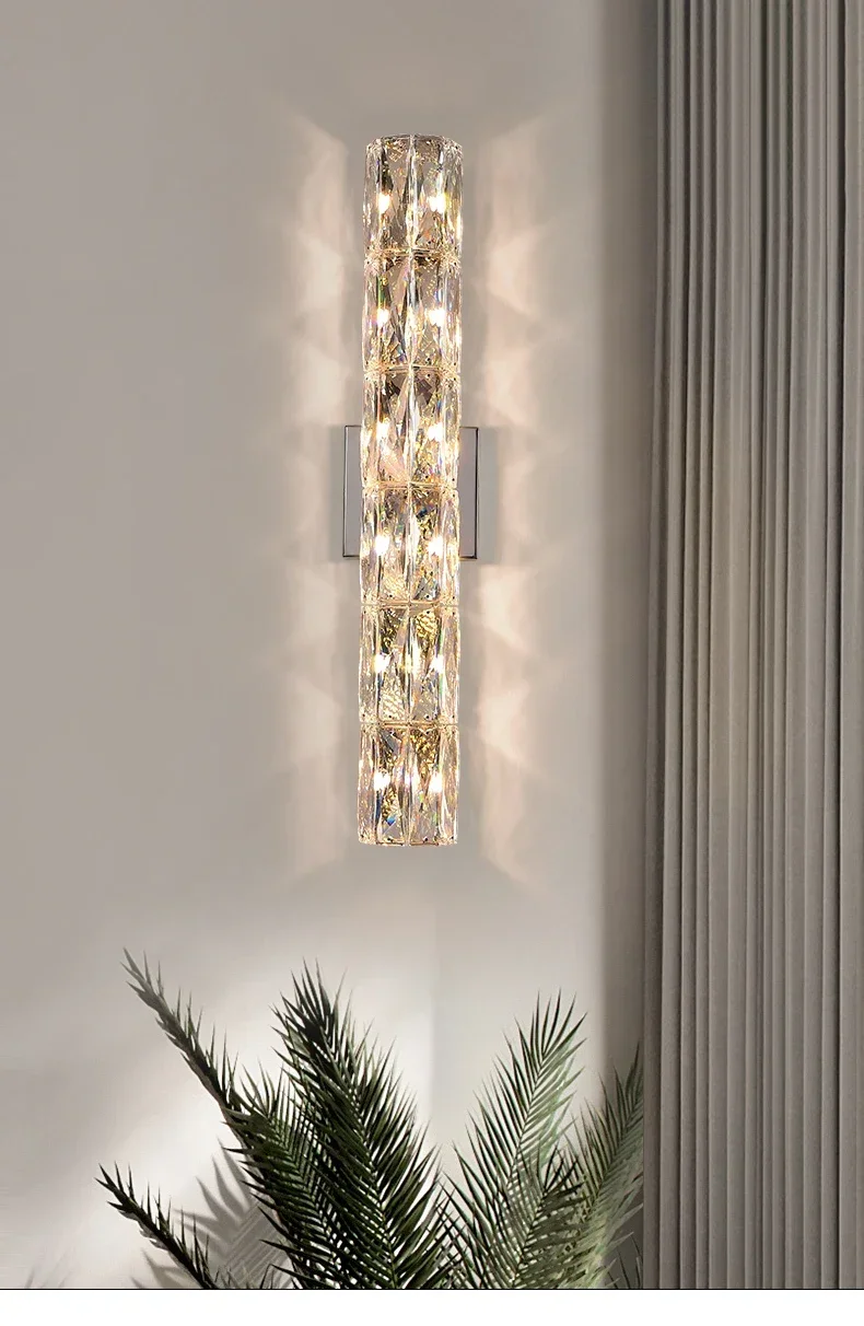 Living room bedroom bedside long wall lamp background wall villa light luxury high-end crystal wall light