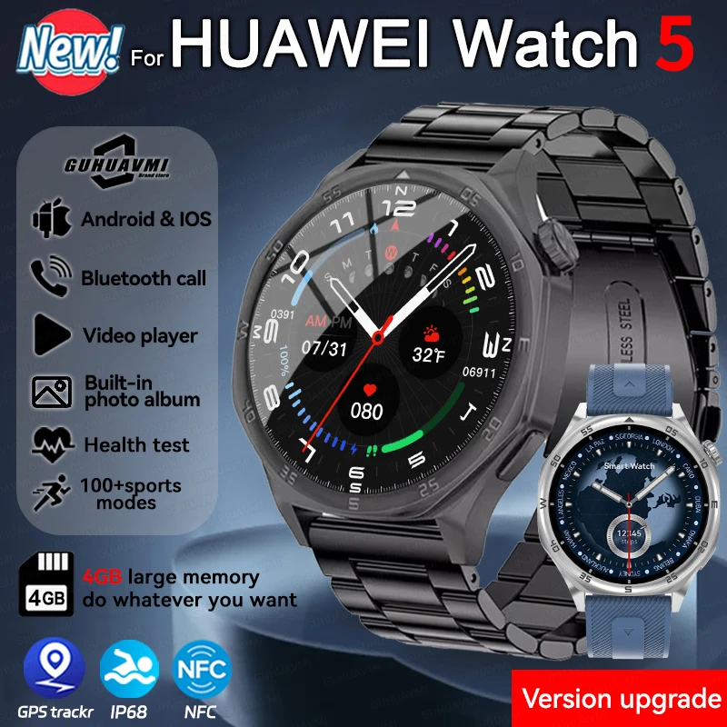 

For Huawei New Watch 5 47mm 4GB Memory Local Music Bluetooth Call Compass 3D Menu GPS track NFC Smart Watch For Men Women Watchs