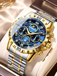 Chronograph Watch Fashion Men's Watch 30M Waterproof Calendar Date Function Rhinestone Dial Stainless Steel Quartz Watch Gift