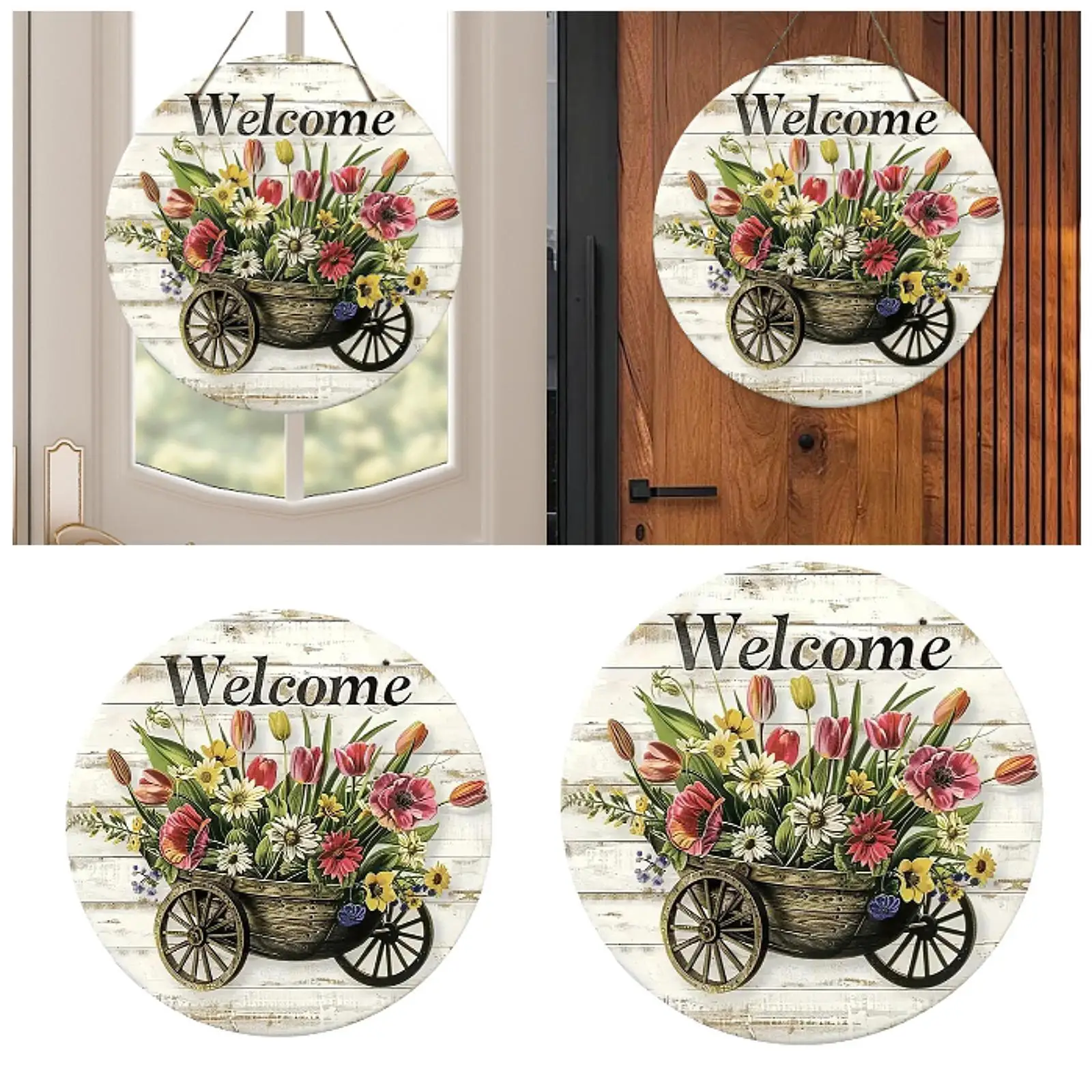 Wooden Welcome Plaque with Flower Design, Perfect Addition to Porch Decor