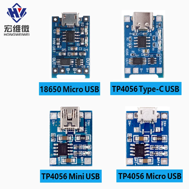 20pcs TP4056 1A 5V Lithium Battery Charging Board Module Mini USB Micro USB Type-c Interface 18650 Charging Protection 2-in-1