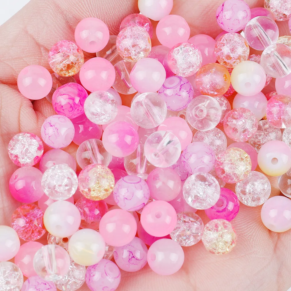 100 pezzi di perle di vetro rotonde di colore misto da 8 mm per gioielli fai da te, collane, bracciali, regalo di Natale R0120