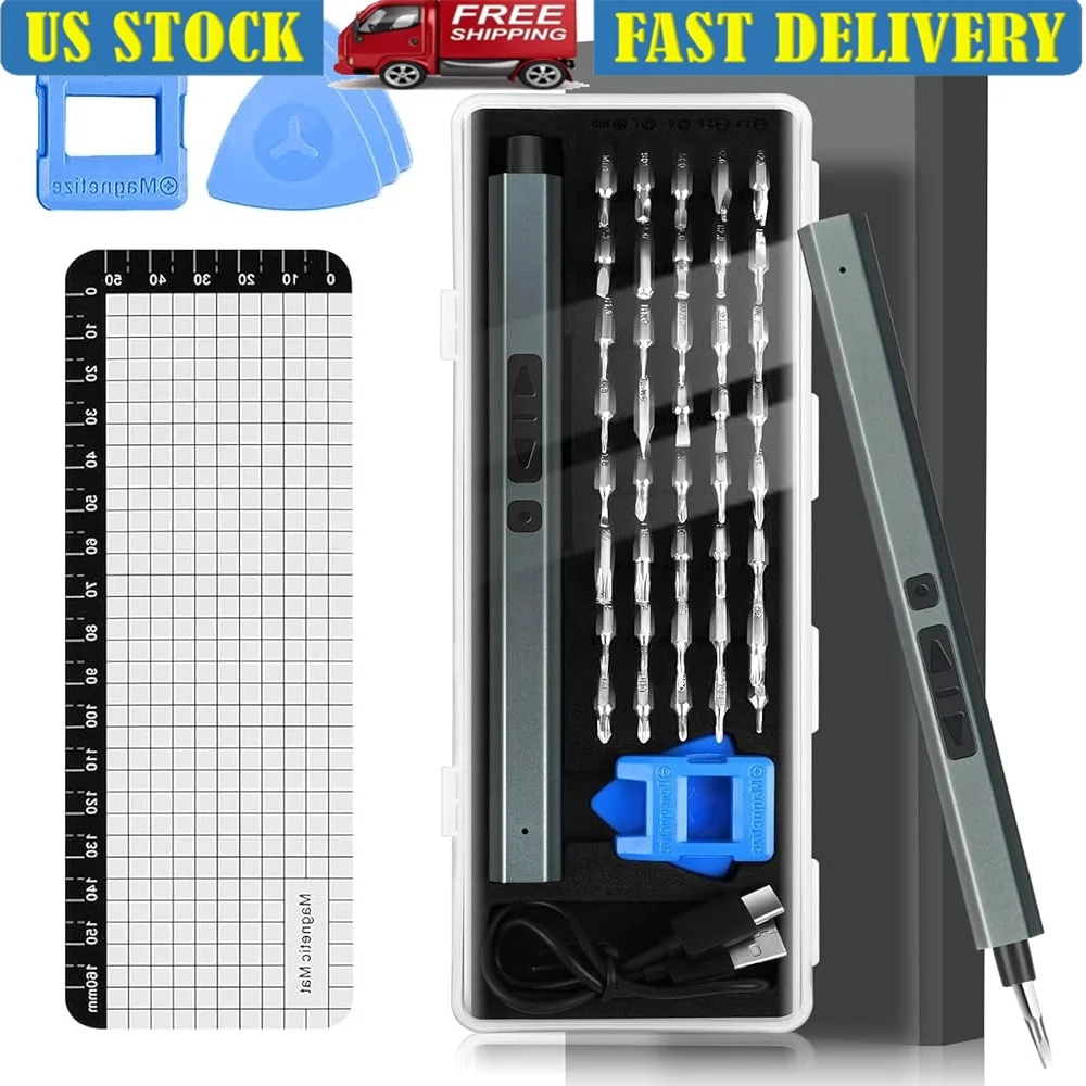 

46-in-1 Electric Screwdriver Set Cordless Rechargeable with 40 Precision Bits 2-Speed Forward Reverse 3 LED Lights Lightweight