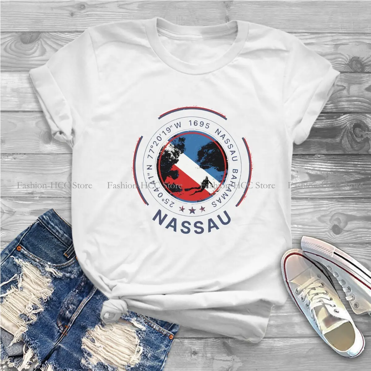 Nassau Bahamas Diving Graphic Polyester TShirt Dive Diving Creative Streetwear Leisure T Shirt Women