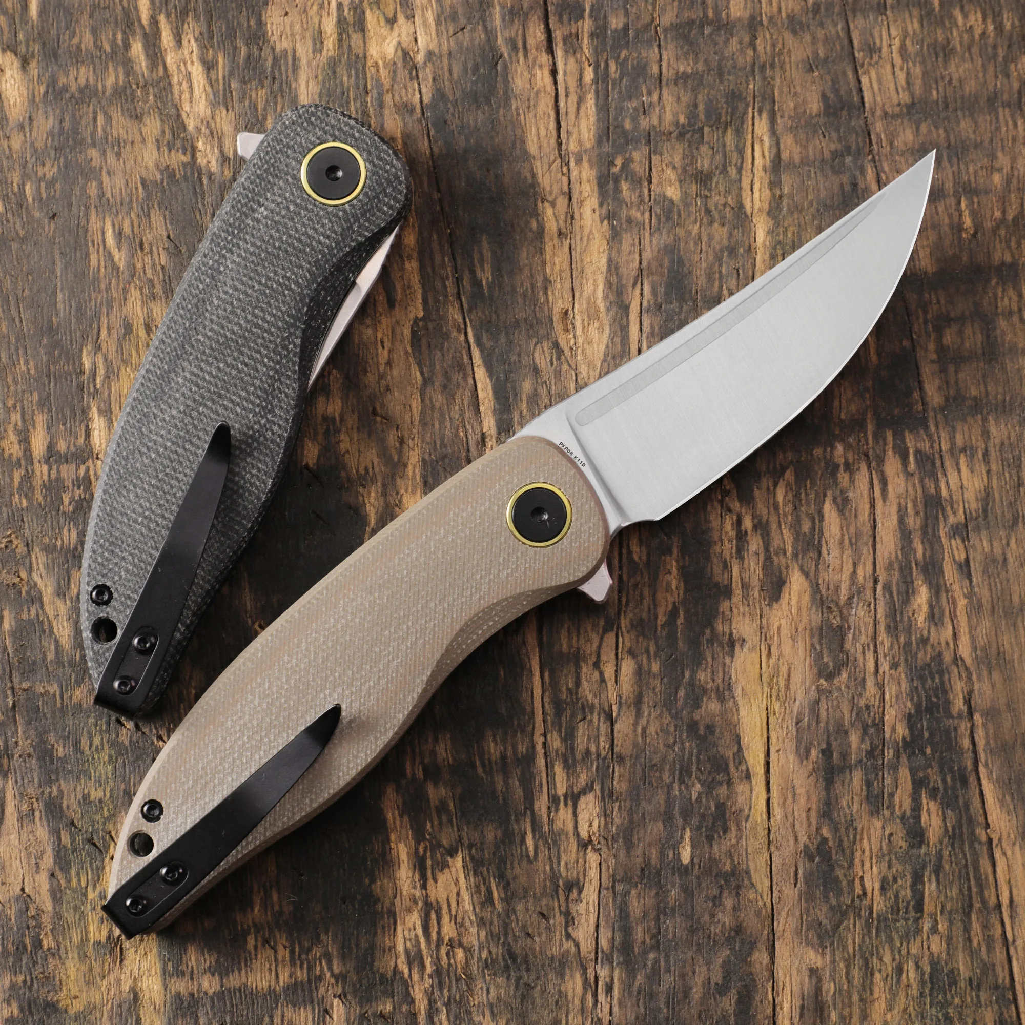 Petrified Fish PFP06 Pocket Folding Knife K110 Steel Blade Micarta Handle Ceramic Ball Bearing Outdoor Camping EDC Handle Tool