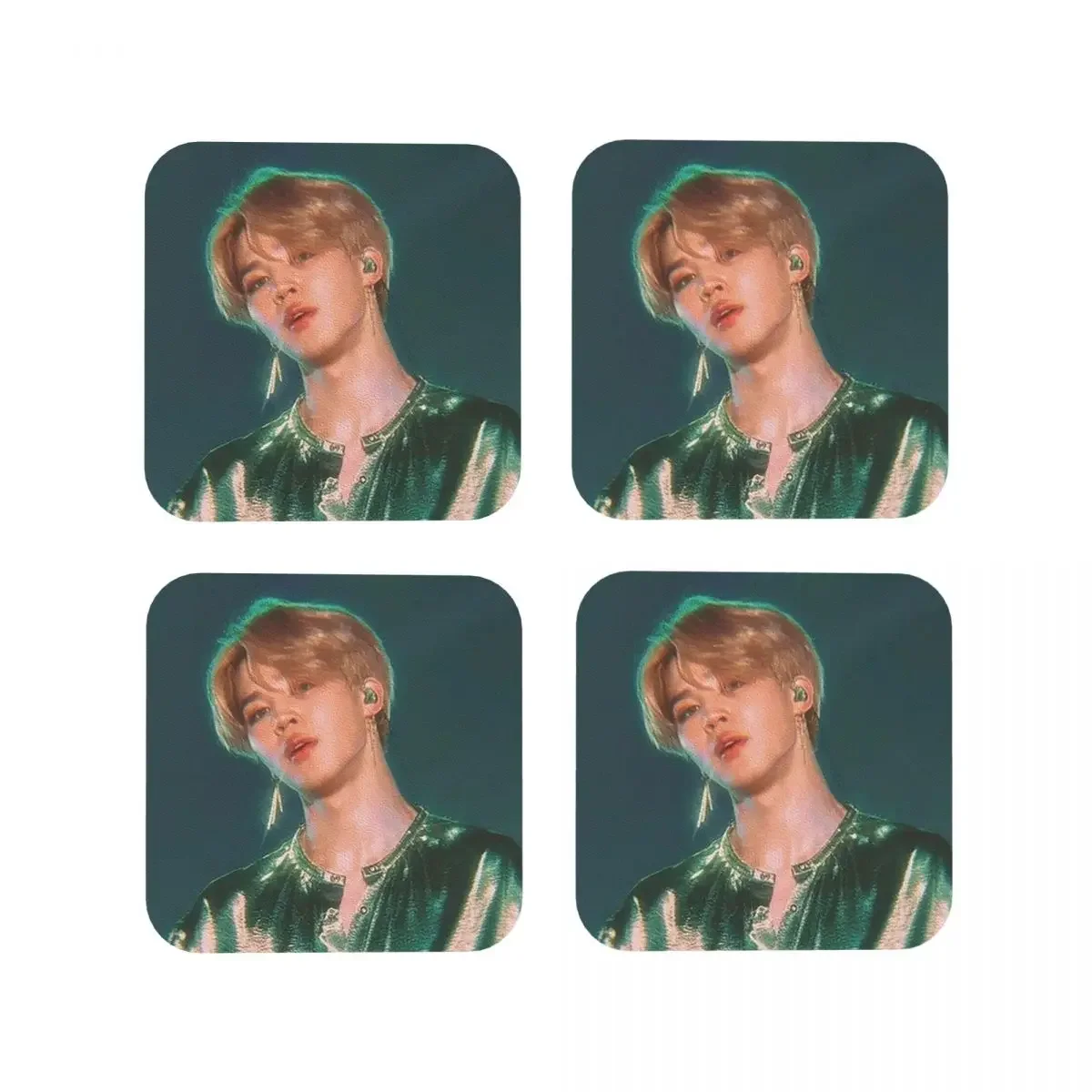 Jimin 90s Aesthetic Coasters Kitchen Placemats Non-slip Insulation Cup Coffee Mats For Decor Home Tableware Pads Set of 4