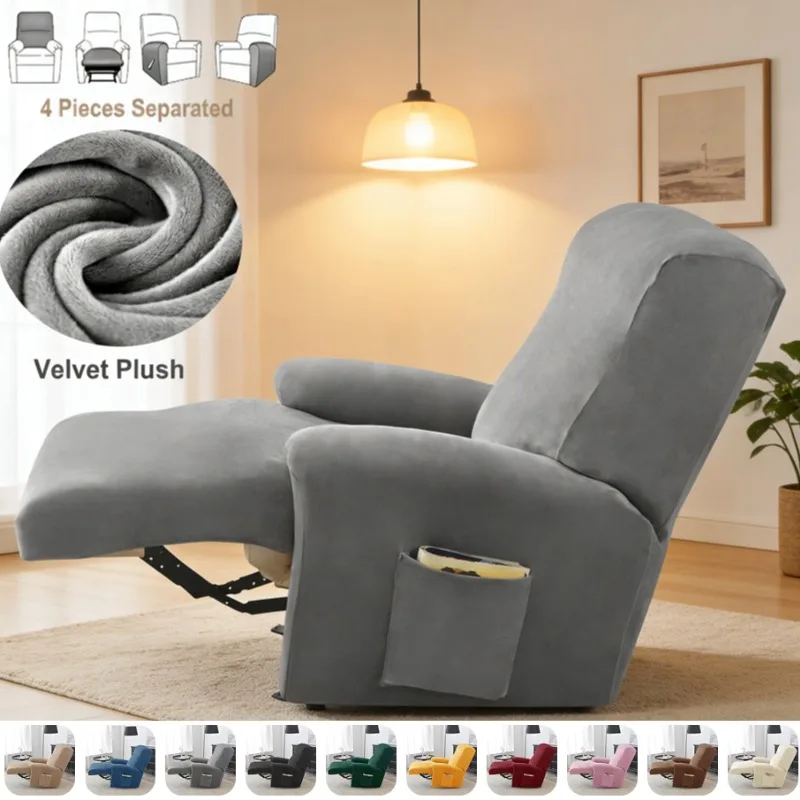 1-Sitzer Samt-Elastischer Relaxsessel-Bezug Weicher Schonbezug Sessel-Schutz Stretch-Couchbezug für Wohnzimmer