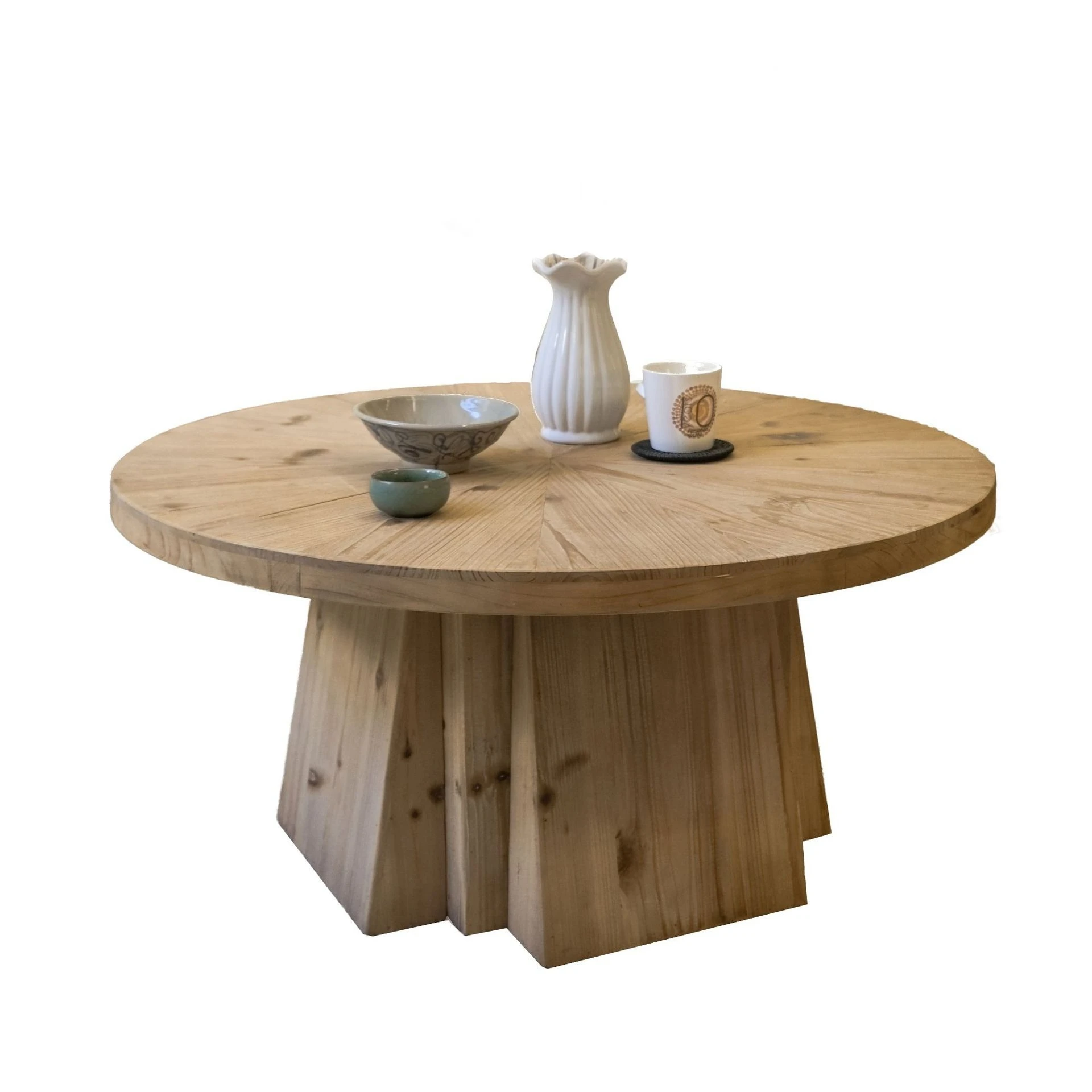 

High Quality Solid Wood Original Color Round Coffee Table for Living Room
