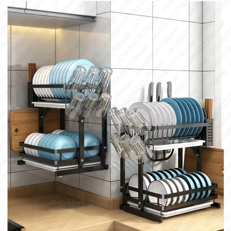 2-Layer Pull-down Foldable Vegetable Rack Roll Up Floating Wall/Flat Type 201 Stainless Steel Storage Rack & Shelf Metal