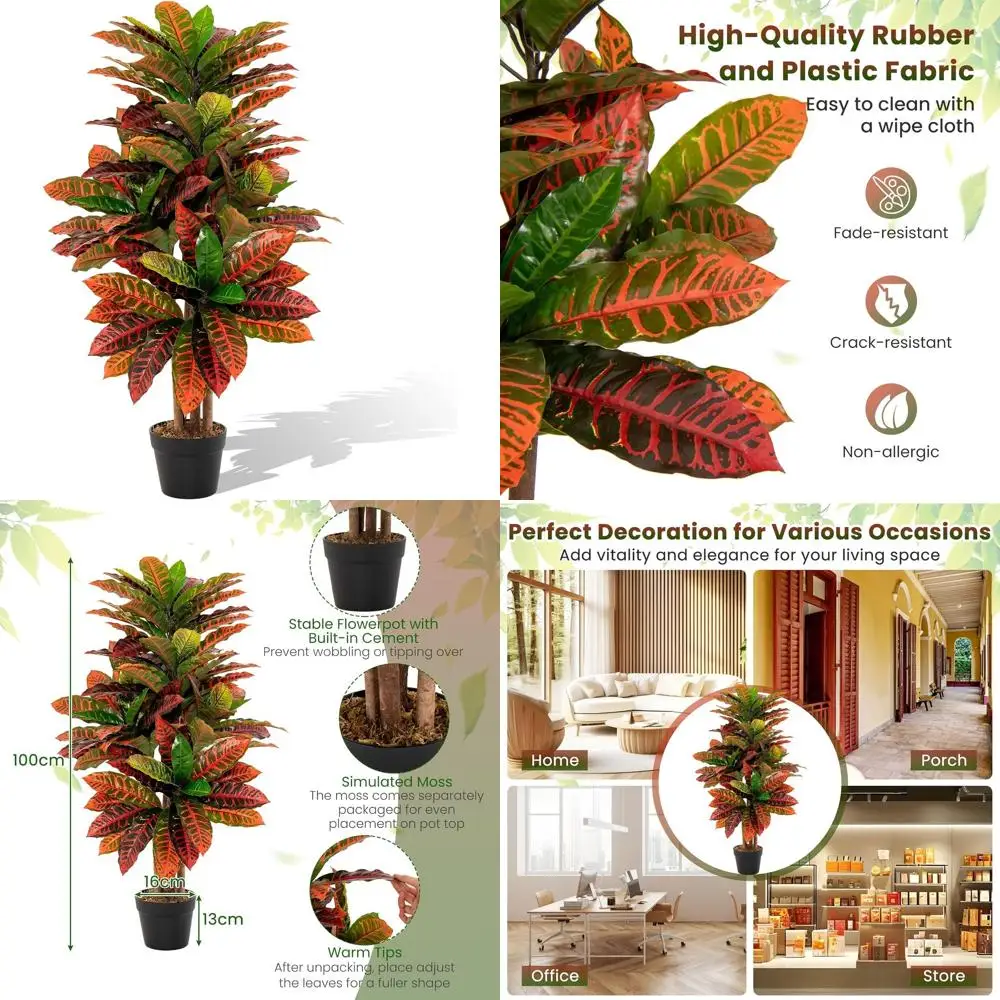 Árbol de Croton Artificial de 40 cm de Altura con Maceta, Tronco de Madera Real, Hojas en Degradado para Decoración Interior del Hogar y la Oficina