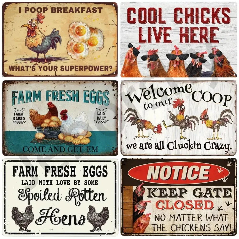 Crazy Chicken Coop Sign: Vintage Metal Welcome Plaque, Full of Fun and Character, Perfectly Embodying a Farmhouse Style, Ideal for Use as a Chicken Coop or Kitchen Decoration, and a Perfect Farm Gift Choice