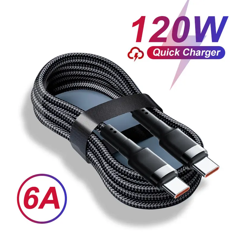 120W PD Type C to Type C Cable For iPhone 15 Pro Max Quick Charger For Realme Xiaomi Samsung Oneplus Macbook Fast Charging Wire