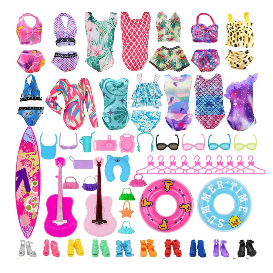 40Pcs/Set 11.5''/30cm Doll Clothes Swimsuits Bikini Accessories for 1/6 Doll Shoes Surfboard Guitar Swing Ring Hangers DIY Toys