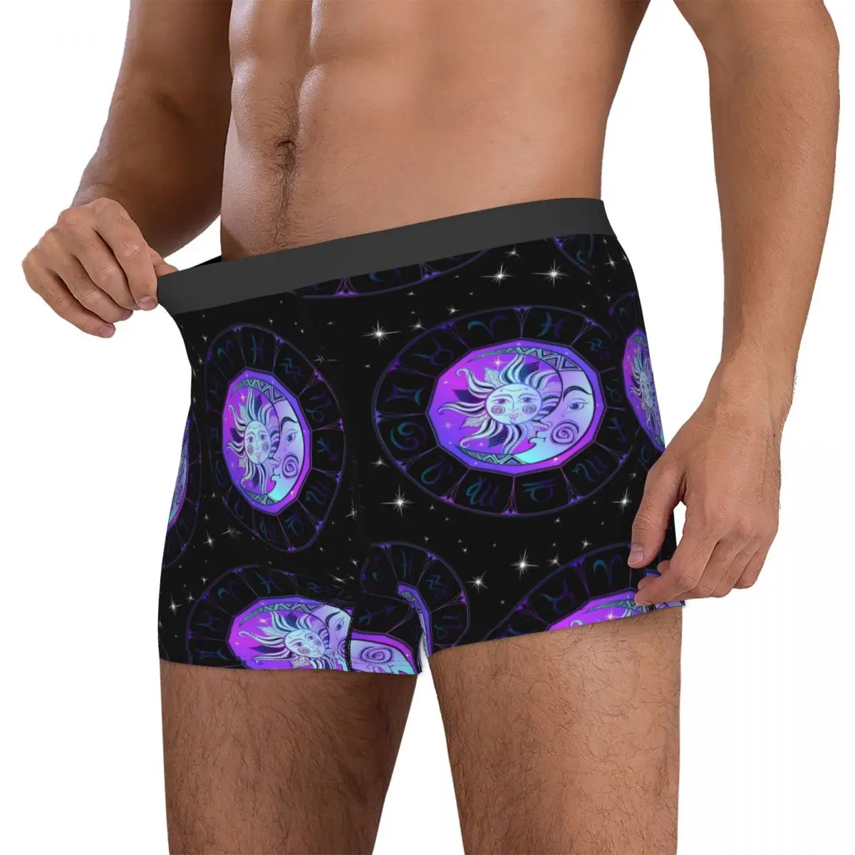 Calzoncillos Boxer, pantalones cortos con rueda del zodiaco, bragas moradas espaciales, ropa interior transpirable para hombre, regalo para novio