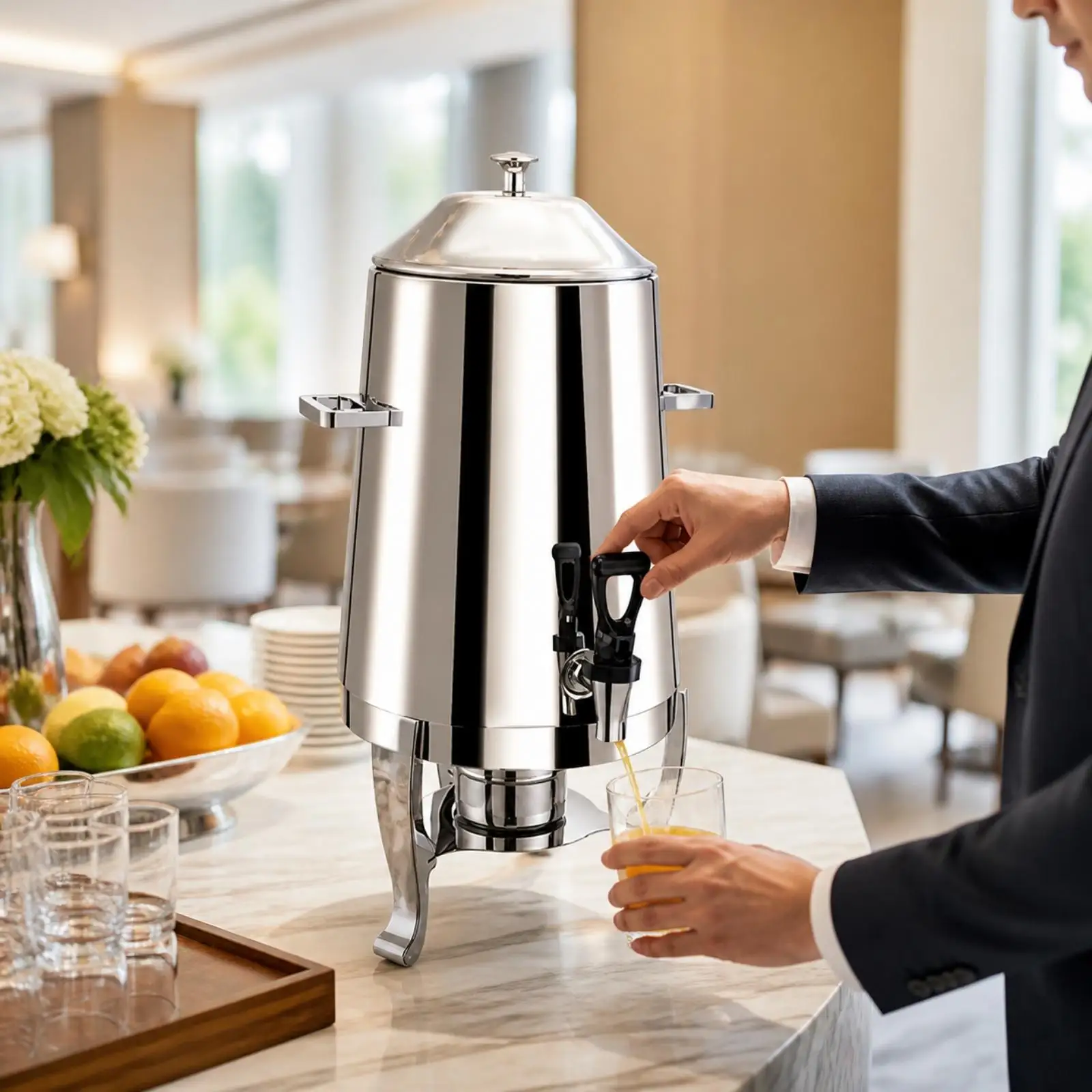 Stainless Steel Drink Dispenser Self-Service 13 L Stainless Steel Beverage Dispenser Free Standing Rust Resistant