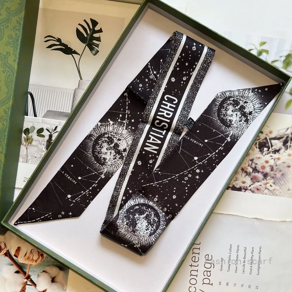 French New Versatile Tarot Black and White Plain Fashion Long Ribbon Ribbon Small Scarf Wholesale Decorative Bags