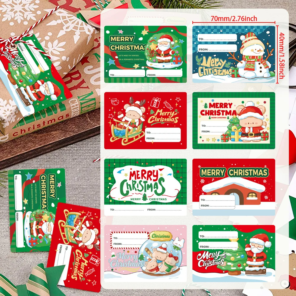 200Pcs Cartoon Christmas Gift Labels Self-Adhesive Xmas Name Stickers Santa Elk Holiday Wrapping Decor Seals Roll