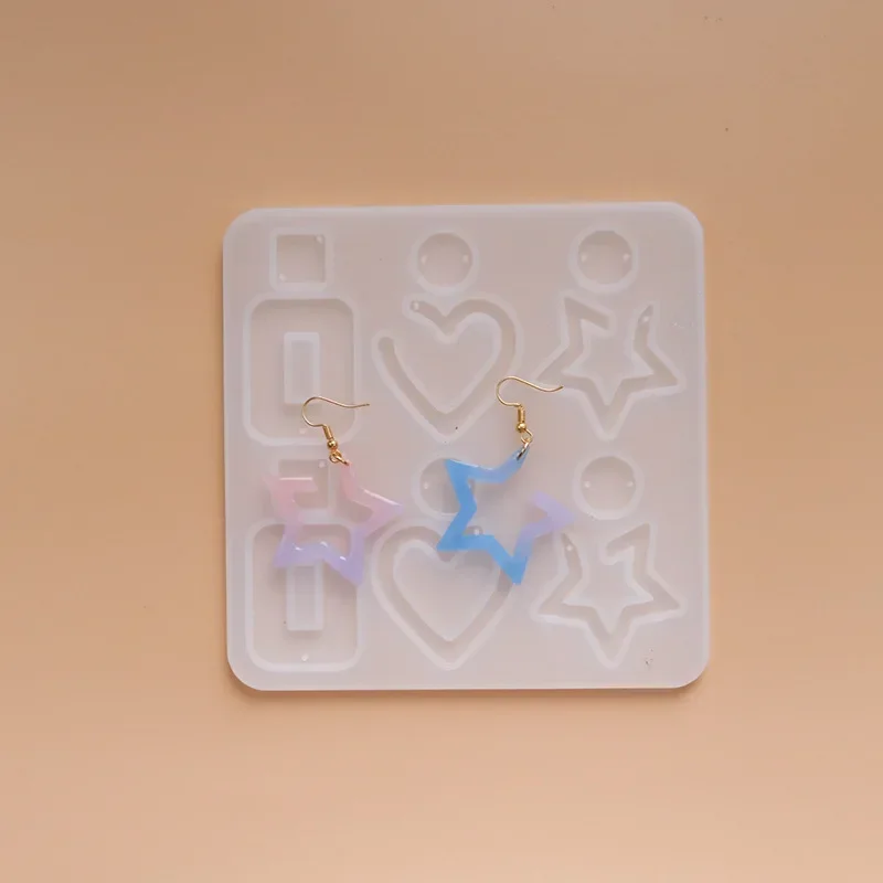 Geometric Model Earring Pendant Molds Silicone Resin Jewelry Casting Moulds Earring Hooks Handmade DIY Glue Dripper Molds