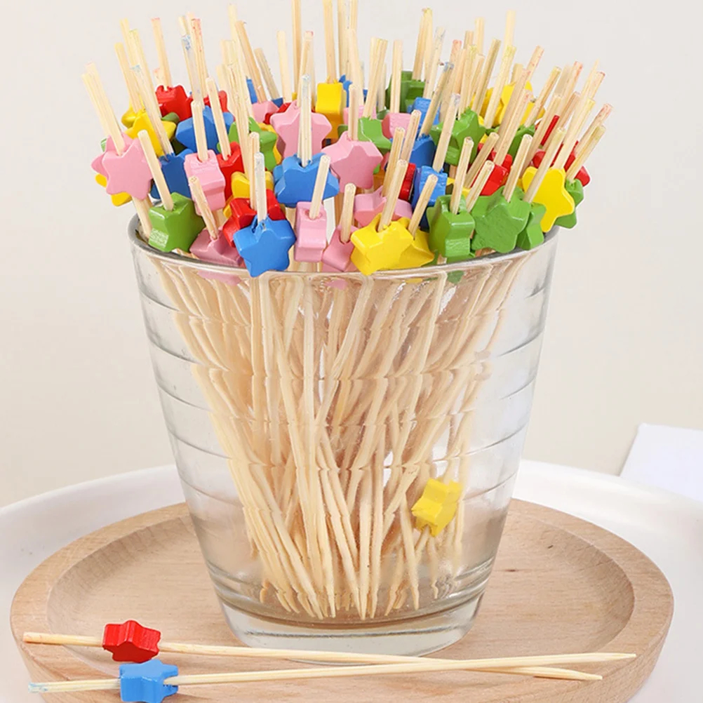 

100 Pcs Star Shaped Bamboo Picks Disposable Toothpicks Party Cake Decorations Colorful Food Skewers
