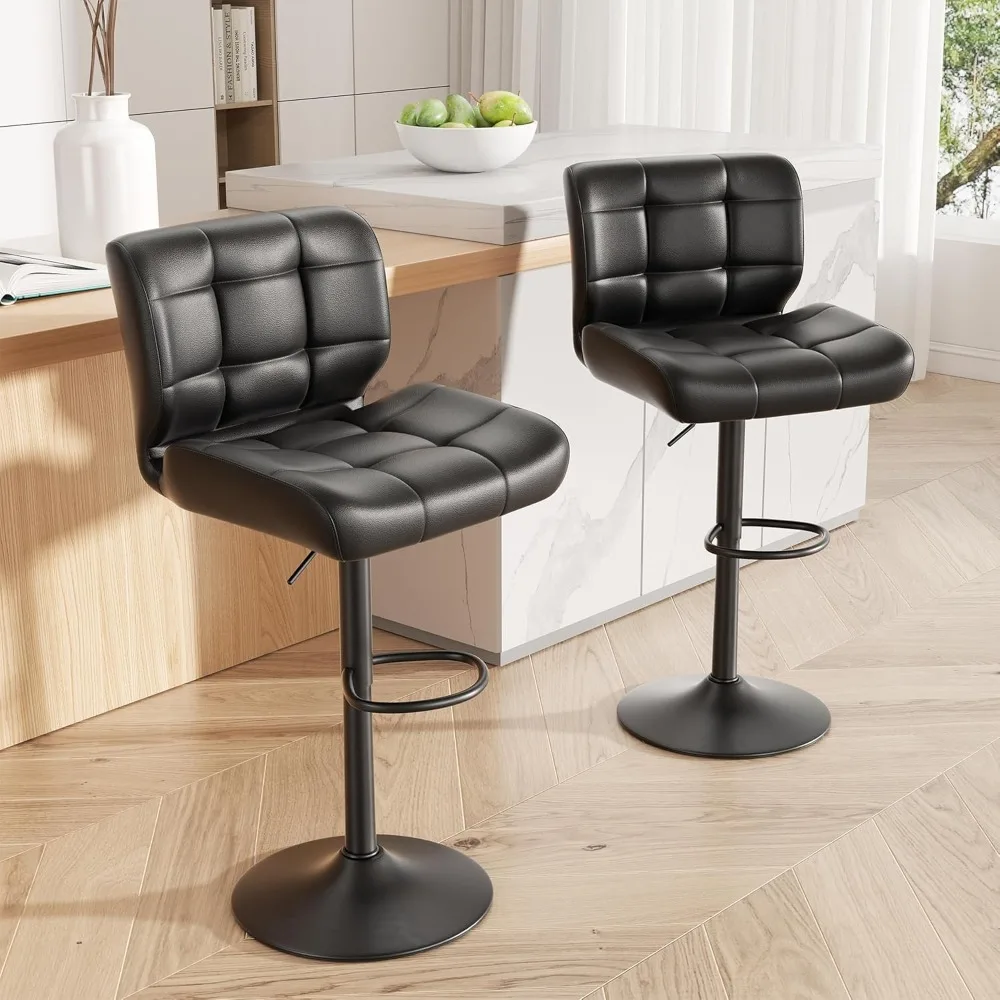 

Modern Bar Stools Set of 2, Faux Leather Upholstered Swivel Bar Stools, Adjustable Counter Height Bar Chairs with High Back and