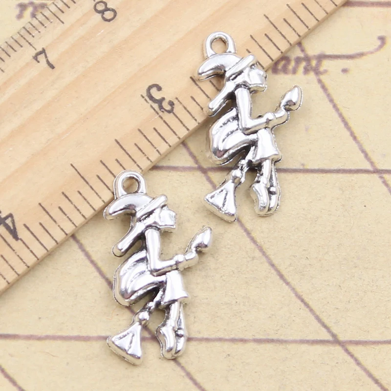 10pcs Charms Halloween Witch On Broomstick 25x19mm Tibetan Silver Color Pendants Antique Jewelry Making DIY Handmade Craft