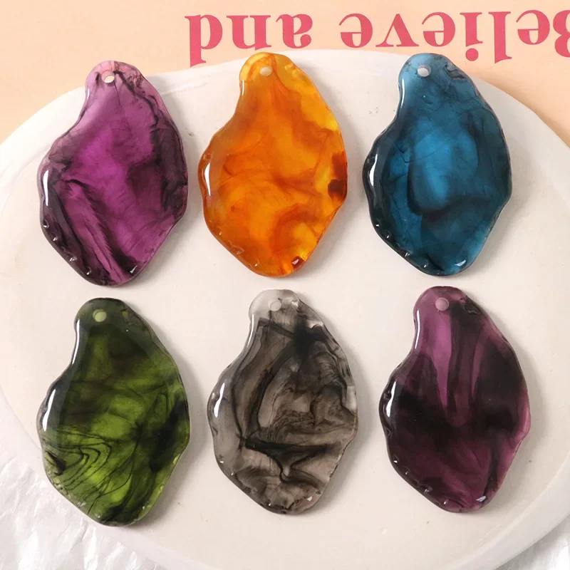 5pcs Hong Kong style vintage ink smudge perforated special-shaped sheet DIY resin cabochon accessories earrings hair ornament