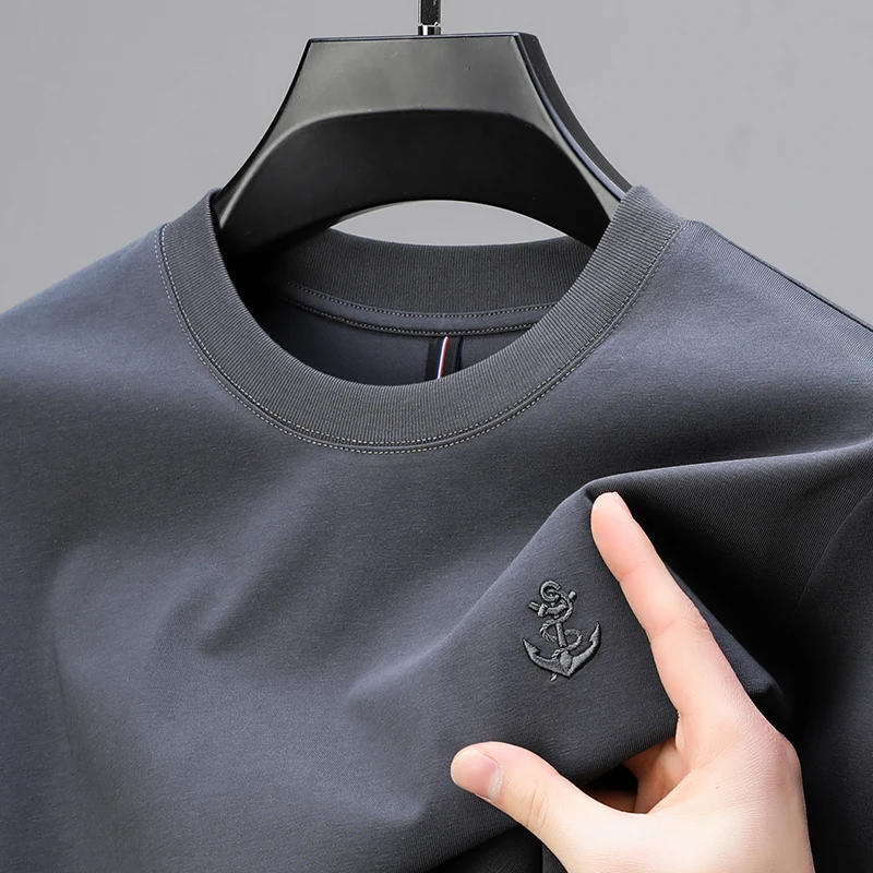 

High-quality original men's long-sleeved T-shirt round neckline Korean-style embroidery simple design suitable autumn fashion