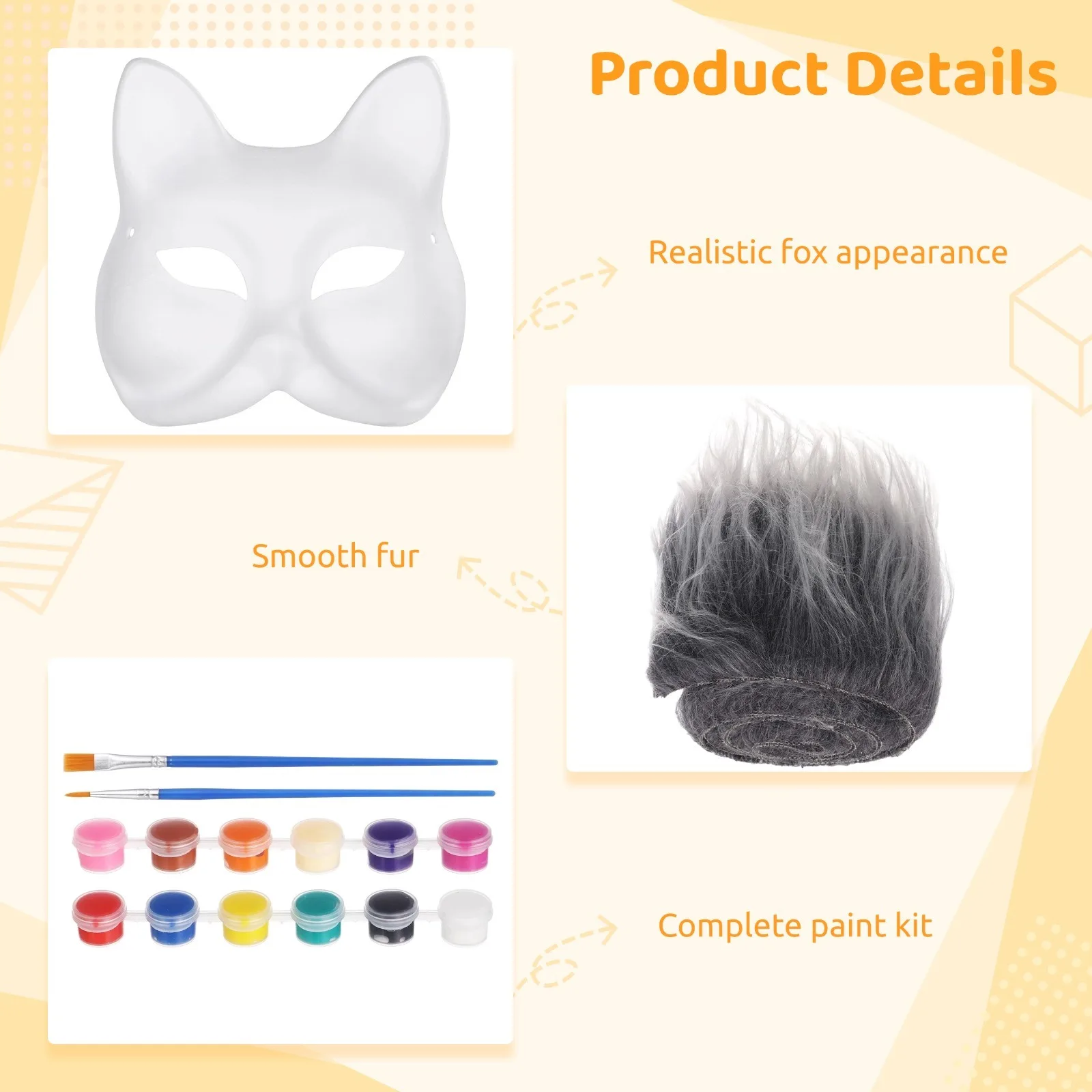 6Pcs Fox Masks DIY Therian Masks Fox Masks To Paint And Felt Art Crafts Akcesoria DIY Animal Mask Blank Mask Costume For Party