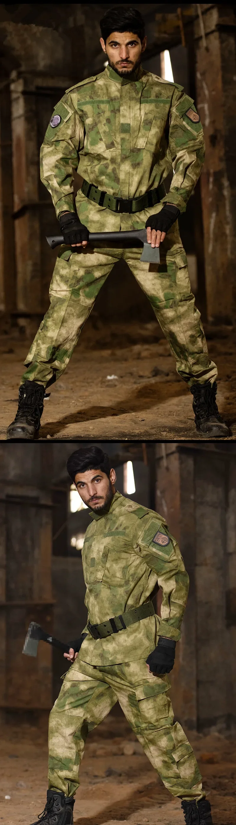 2026 Tactical Camo ACU Uniform Men 2Pcs Set Durable Wear-Resistant Training Security Duty Uniforms