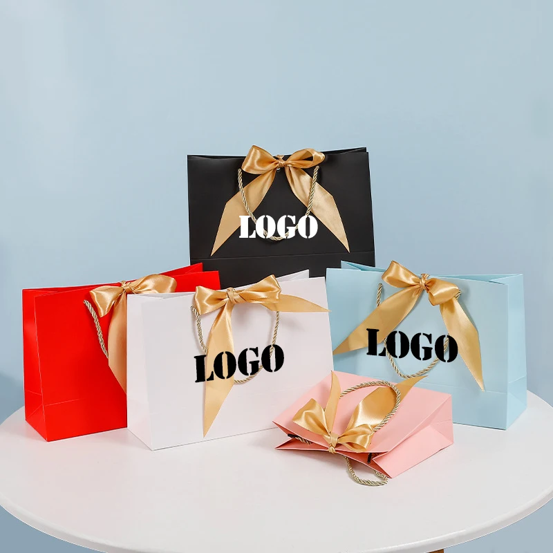 5/10 Pcs Custom Logo Paper Bags Boutique Shopping Bags Clothes Merchandise Bag Retail Bags Party Gift Bag Wedding Bags Wig Bags