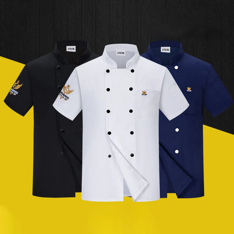 Uniforme da cuoco unisex Manica corta Uniforme da ristorante nera Panetteria Servizio di ristorazione Traspirante Doppio petto nuovi vestiti da cucina