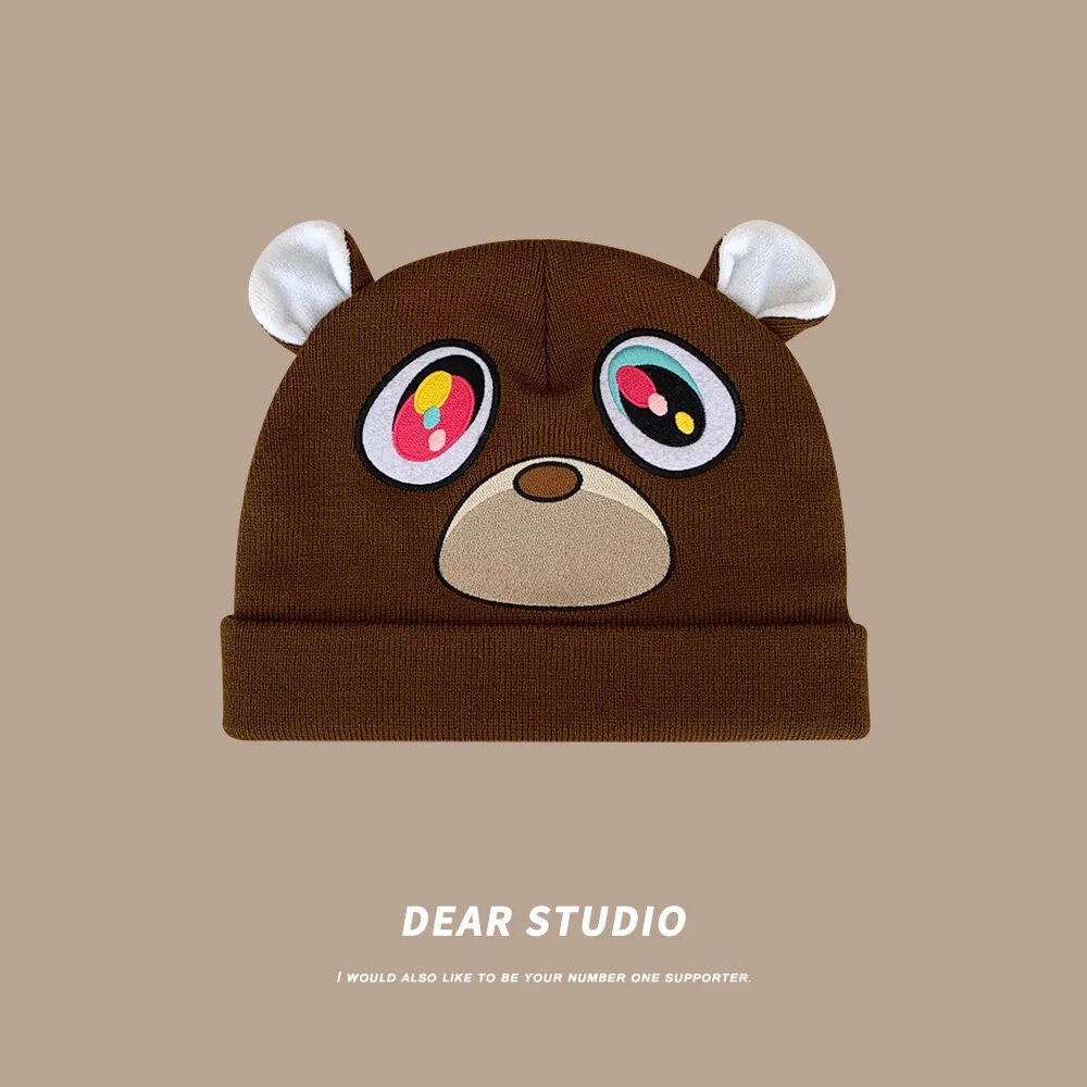 Kanye Little Bear Ins Fashion Knitted Wool Hat Warm Autumn and Winter Brown Dropout Bear Cold Hat