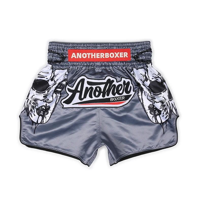 Graue Muay-Thai-Shorts, leichte, atmungsaktive Shorts für Kickboxen, Kampfsportarten, MMA, Cage-Boxen, Fitnessstudio-Training, Hosen für Männer und Frauen