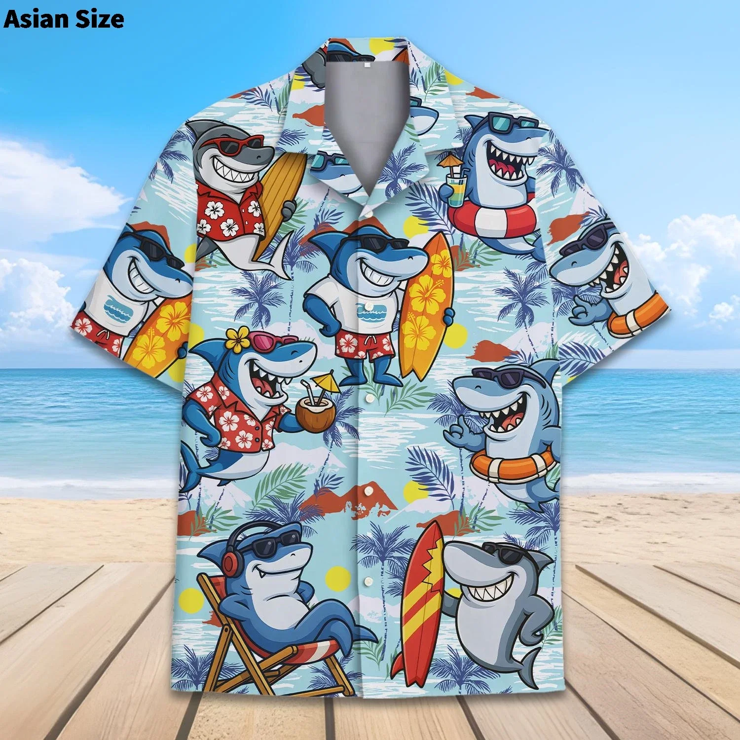 Summer Shark Hawaii Shirt For Men Women Aloha Summer Beach Shirts Shark Short Sleeve Button Down Shirts Tropical Beach Party Top