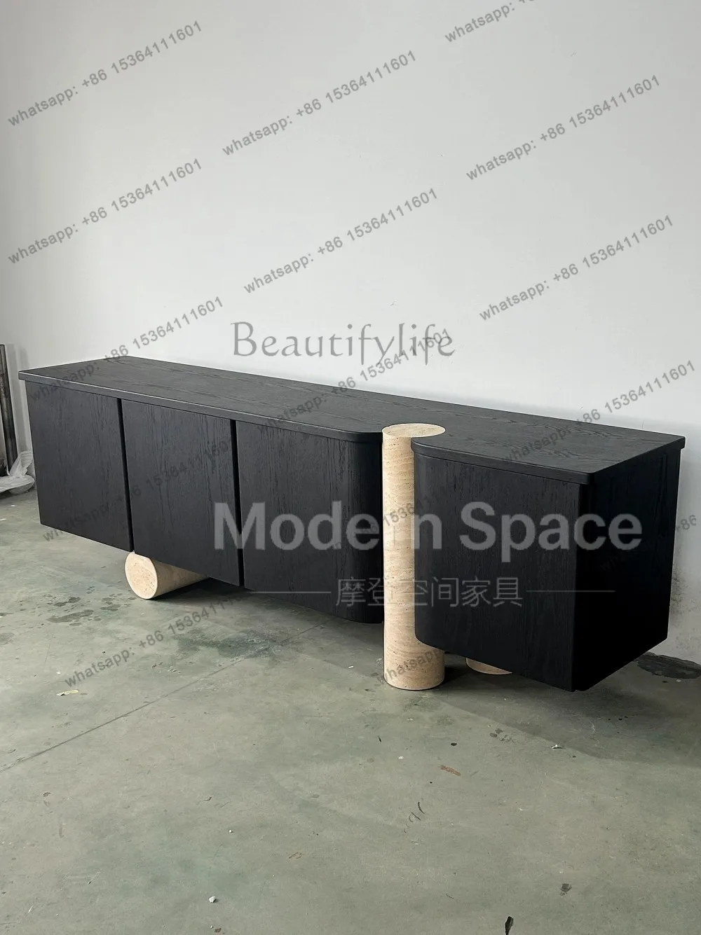 

Italian medieval minimalist travertine solid wood decorative side cabinet